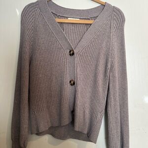 Marled Ribbed Cardigan Sweater - Taupe